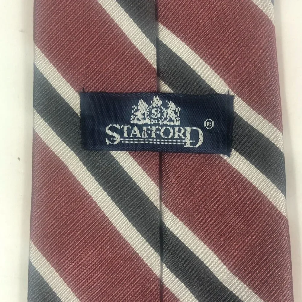 Stafford All Silk Tie Red Gray Silver Striped USA Made Regatta Classic Repp